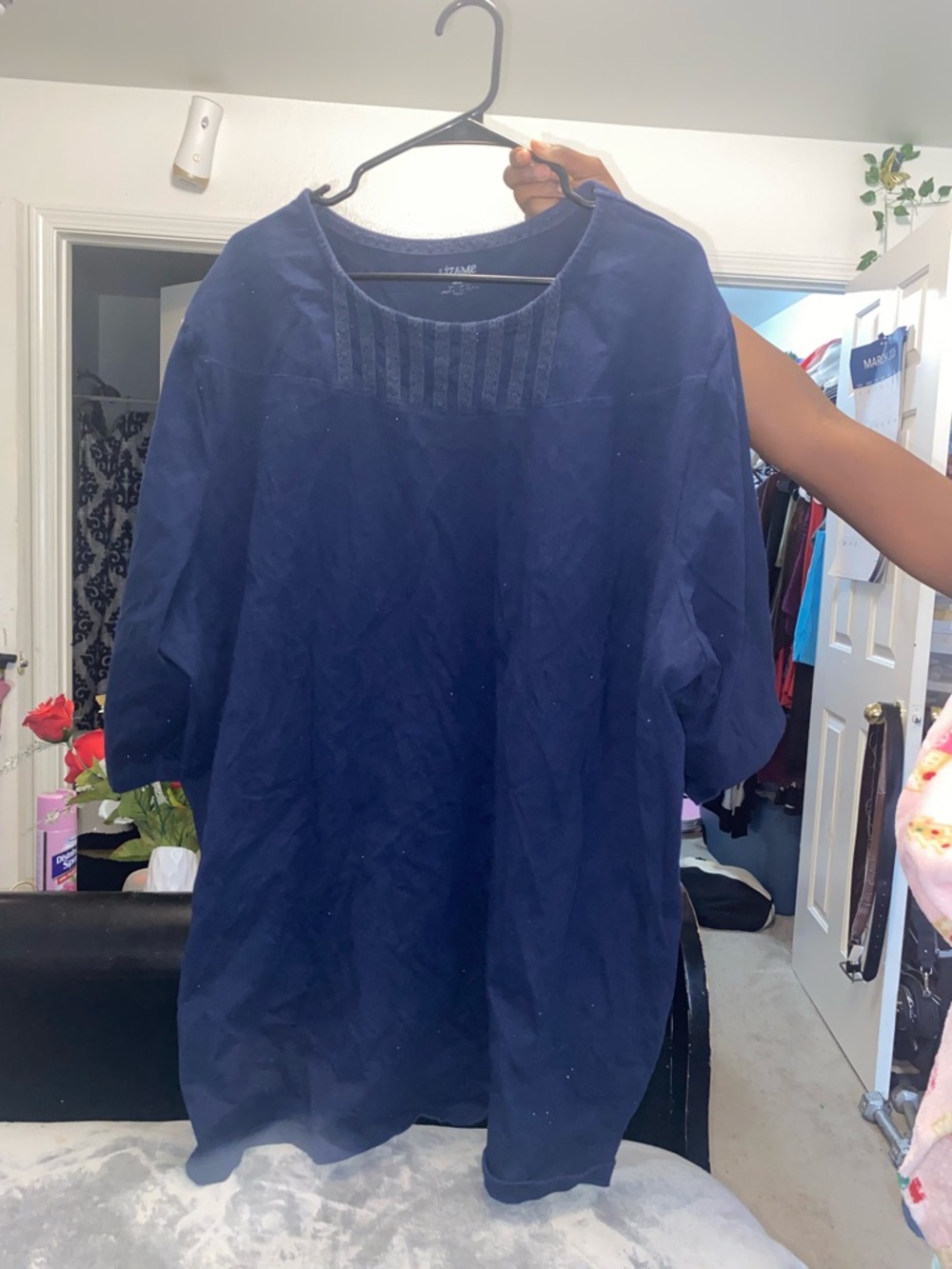 Liz & Me Navy Blue Tunic Top with Pintuck Yoke